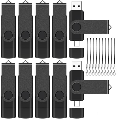 32GB 10-Pack 2-in-1 Flash Drive EASTBULL OTG USB 2.0 Type-C Drive Black