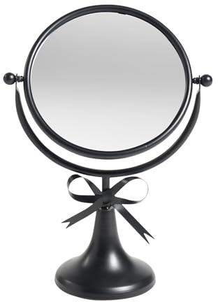 OHS Bow Bathroom Mirror, Cute Vanity Makeup Small Mirror on Stand Double Sided 360 Degree Swivel Portable Table Desk Counter top Bathroom Shaving Mirrors, Black