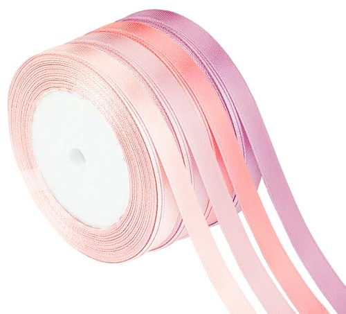 4 Cinta de Satén Fino 10mm, Cinta de Satén Rosa, Cintas de Regalo Rosa para DIY, Bodas, Fiestas, Celebraciones, Decoración de Pastel, Ramos