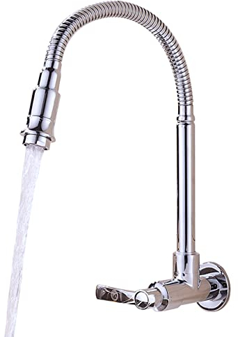 Inchant Grifo para fregadero de cocina con 1 mango, grifo de agua fría, 1 agujero, montaje en pared, acabado cromado