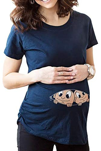 Q.KIM Maternity - Camisetas de maternidad para mujer, bonito diseño divertido con texto, impresión, de manga corta Twins M