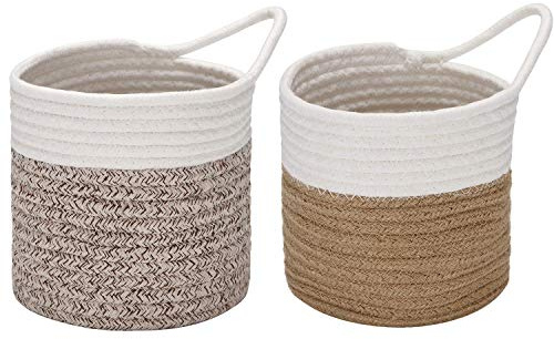 Sea Team - Juego de 2 cestas colgantes de cuerda de algodón, cesta pequeña, almacenamiento tejido de 6,7 pulgadas, bolsa para colgar para bicicleta, jardinera tela, maceta, pared, organizador llavero,