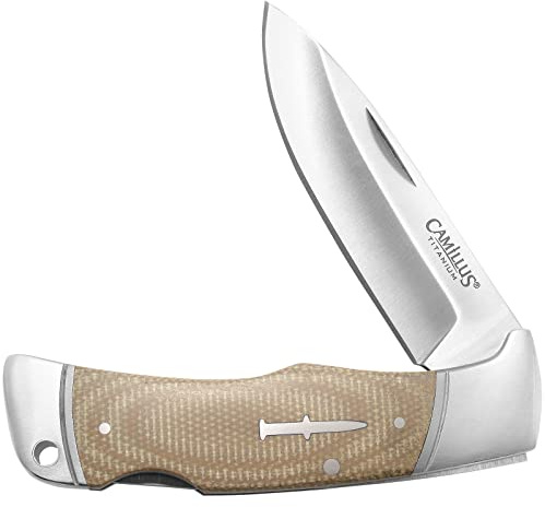 Camillus Classic Lockback Klappmesser | Zweihand Taschenmesser mit Gürtelclip, Fangriemenöse & Backlock | extrem scharfe & robuste Klinge durch patentiertes Titanium Bonded Verfahren, Braun
