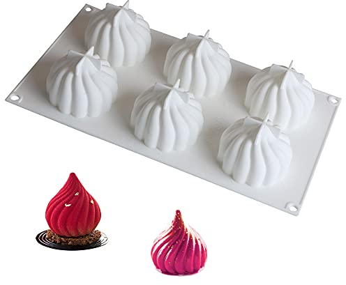 Qianchilang Dessert Mousse Backformen 3D Backformen 6 Löcher Silikon-Formen Mousse Form Spiral Zwiebel Rotierendes DIY Küchenbackwerkzeug zur Herstellung französischer Desserts Schokoladenseife-Weiß