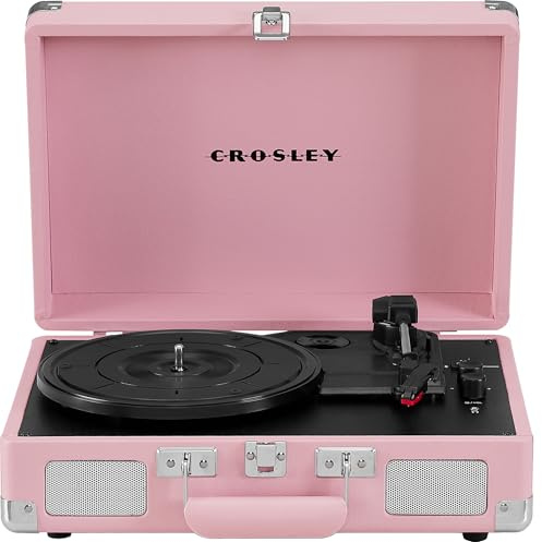 Crosley CR8005E-BH Cruiser Plus Vintage 3-Speed Bluetooth in/Out Suitcase Vinyl Record Player Turntable, Blush