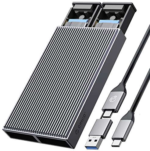 ORICO Dual-Bay M.2 NVMe SATA SSD Gehäuse, USB C auf M2 Adapter für M.2 M Key PCIe & B+M Key 2230/2242/2260/2280 SSDs, Tool-Free Aluminium M2 Externe Case Support Trim und UASP up auf 2x4TB-BM2-2S