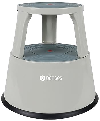 Dönges Rollhocker aus Metall | Bis 150 kg Tragkraft | TÜV & GS geprüfter Tritthocker für Büro, Gewerbe & Heim | Elefantenfuß, Hocker in grau