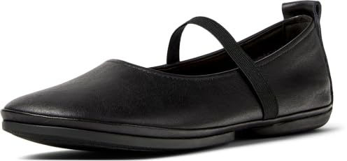 Camper Right Leather Ballerina Flats for Women - Ultra-Comfortable Mary Jane Women’s Shoes with Soft EVA Footbeds and Flexible Rubber Outsoles, Black 002-37 EU / 7 US