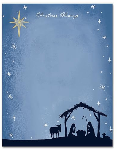80 Pack Christmas Stationery Letterhead Paper Nativity Scene Letter Writing Paper Notes Greeting Papers for Invitation Office Printing Supplies, 8.5 x 11 Inch