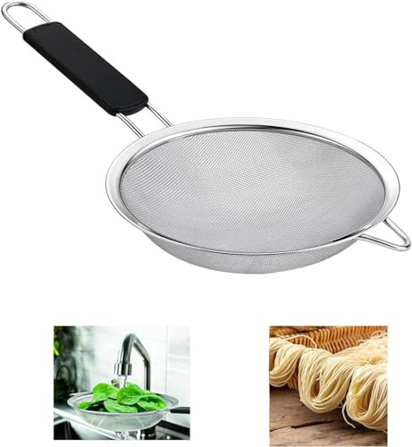 LYSAIMG Setaccio a maglia fine colini in acciaio inox,scolapasta con manico Abs per con cucina filtrare,scolare e setacciare,per pasta/frutta/verdura,diametro 18 cm