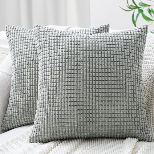 Topfinel Kissenbezug 40x40 grau Kordsamt 2er Set Maiskorn Muster Kissenbezüge Kissenhülle Dekokissen Sofakissen Couchkissen Dekokissen Zierkissenbezug Deko Kissenhüllen Wohnzimmer