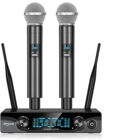 FDUCE Wireless Microphones,Cordless Dual Handheld Dynamic Karaoke Mic System,UHF Microphone Set with Receiver for Karaoke,Party,Wedding,Church,Outdoor Events,2x5 UHF Adjustable Channels,60m(W13)