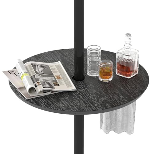 COSTWAY Vassoio per Ombrellone, Tavolino Portatile Leggero da 50 cm, Tavolino Rotondo con Foro per Ombrellone da 38mm/48mm, Effetto Legno Finto, per Cortile, Piscina, Spiaggia (Nero)