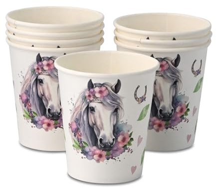 ECOFIESTA 8x gobelets en carton pour anniversaire d'enfant 200 ml cheval - décoration fete sans plastique et recyclable - tasse café jetable