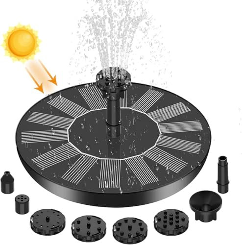 QUMOX Fontana Solare Galleggiante 1.4W per Uccelli, con 6 Ugelli, Spruzzo fino a 70cm, per Giardino, Laghetto, Piscina, Esterno