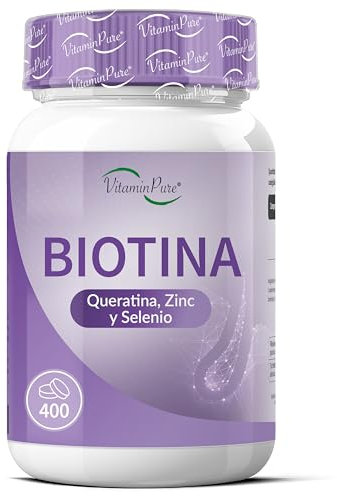 Biotina Capelli con Cheratina, Zinco e Selenio, 400 Micro Compresse con Vitamina B7 - Integratori per Capelli Donna e Uomo, Fornitura Oltre 13 Mesi - VitaminPure