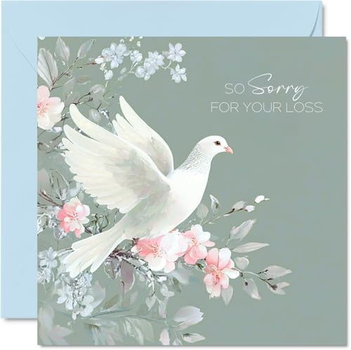 Stuff4 Tarjetas de condolencias, paloma blanca, tarjeta de condolencias florales mínimas, tarjetas de duelo para adultos, tarjeta de felicitación de flores de 145 mm