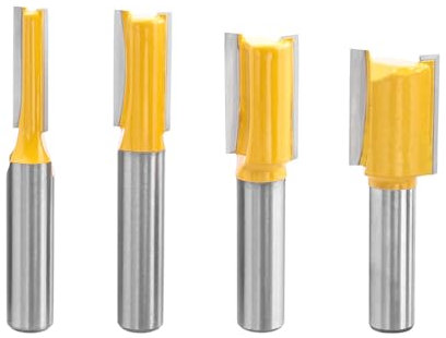 Treki 4 Stück 6/10/12/16mm Bündigfräser für Oberfräse mit 8 mm Schaft Kopierfräser Holzfräser für Oberfräse, Gerade Nutfräser für Oberfräse Holz Fräser Set für Holzbearbeitung Rillen