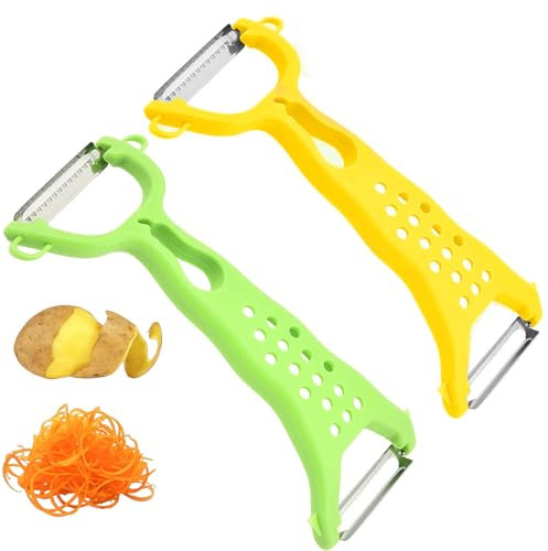 Veggieglide- Râpe Légumes Double Face, Éplucheur Double Fonction en Acier Inoxydable, 2 en 1 pour Éplucher et Râper, Éplucheur à Fruits et Légumes avec Poignée Ergonomique (2 PCS)
