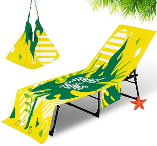 Portatile Spiaggia Piscina Copri Lettini Prendisole Con 2 Tasche Estate Graffiti Stampa Vacanza Terrazza Poltrona da Salotto Asciugamano da Spiaggia Coperture per Sedie (Foglia)