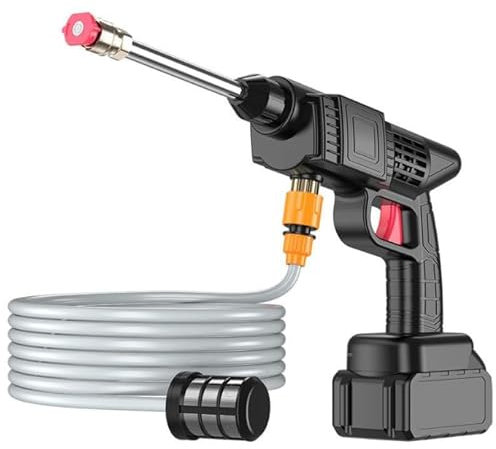 JIMACRO Hidrolimpiadora Sin Cable 21V, Limpiadora a Presión Portatil con Manguera de 5M Limpiador a Presión Bateria para Lavar y Regar