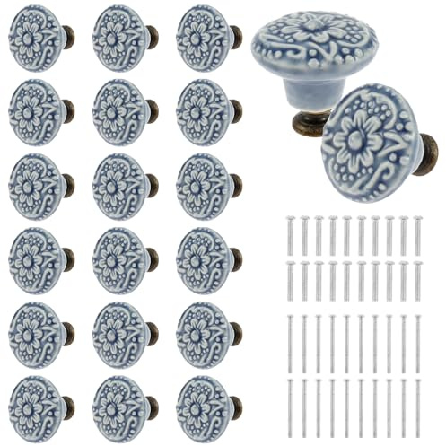 Alongen Lådknoppar i vintagestil, set med 20 stycken keramiska knoppar med skruvar, multifunktionella knoppar för skåp, dörr, tåg och skrivning, Färg: blå, 1,4 cm x 3,1 cm, Retro