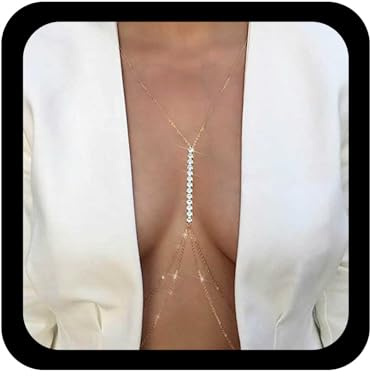 Allereya Vintage Rhinestone Body Chain Sparkly Rhinestone Bra Chain Gold Crystal Chest Chains Layered Chest Accessories Crystal Body Necklace jewelry for Women