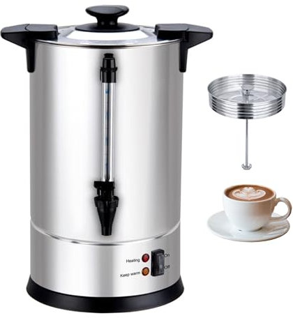 Percolateur à Café Inox 6L – 950W – Machine à Café Professionnelle 40 Tasses – Chauffe Rapide – Robinet Anti-Goutte – Température 90-92°C – Jauge de Niveau – Panier Inclus – Inox Simple Paroi