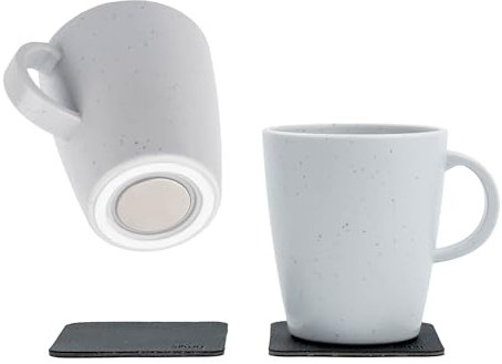 silwy® Dolomite Lot de 2 tasses magnétiques en plastique + 2 coussinets nano en métal pour camping-car, camping et bateau Anti-claquement, antidérapantes et incassables (WHITE)