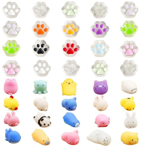 AYNKH 40PCS Mini Mochi Squishy Set,Squishies Kawaii Soft Silicone Toy, Dinosaure Fruit Animal Extrusion Pincer Le Plaisir, Décompresser Jouet, Cadeau d'anniversaire Garçon Fille Cadeau de Noël Pack
