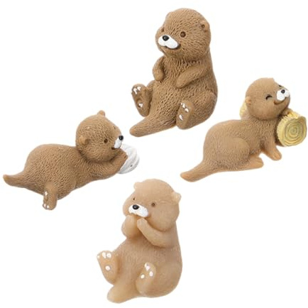 MUELODSIC Figurines De Loutres Miniatures en Résine, Mini Sculptures Décoratives, Accessoires pour Jardin Féerique Et DIY, Présent Élève, Décoration Plantes en Pot, Lot De 4 Pièces