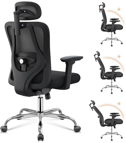 DEVAISE Sedia da Ufficio Ergonomica, Supporto Lombare e Braccioli Regolabile, Inclinazione a 3 Posizioni, Poggiatesta Regolabile in 3D-Altezza, per Ufficio e Home Office Max 136kg, Nero