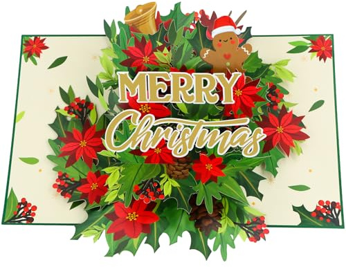 DISJOURNEY Tarjetas de Navidad desplegables – Tarjeta de Navidad 3D de flor de Pascua – Tarjetas de felicitación de Navidad hechas a mano con sobres, nota de mensaje para mujeres, madre, abuela