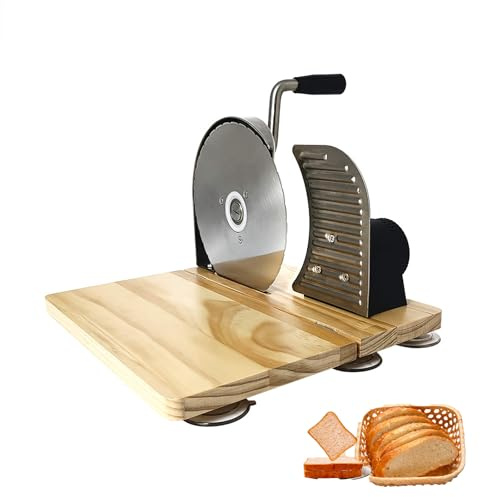 YWPYMX Cortadora de Pan, Grosor Ajustable 0-15 mm; Tabla de Cortar Plegable de Madera con Base de Ventosa; Cuchillo de Pan para Cocina y repostería Silver