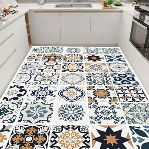 Alfombra Cocina 50X80Cm+50X160Cm Azul Amarillo Modernas Lavables Alfombras De Cocina Antideslizantes, Antiincrustante, Duradero,Anti Fatiga para Salón, Dormitorio,Baño, Pasillo