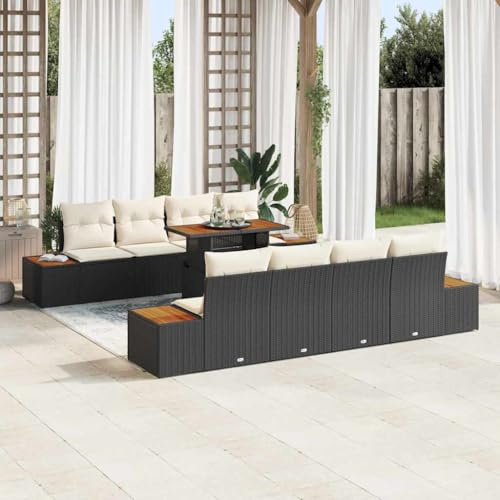 Frdhee Ensemble de meubles de jardin, de balcon, de jardin, avec coussins, 9 pièces, noir et beige, groupe de bancs d'angle, pour balcon, terrasse, cour arrière