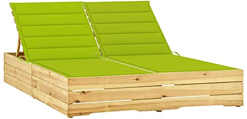Frdhee Lettino a sdraio da giardino, doppio lettino con rivestimento verde chiaro, in pino impregnato, adatto per giardino, prendere il sole, ufficio, facile da montare