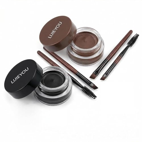 Dual-Use Waterproof Eyeliner & Brow Pomade Set - 2PCS Black + Brown Gel Eyeliners with 4 Precision Brushes, Waterproof Eyeliner & Eyebrow Pomade, Long-Lasting Smudge-Proof Formula for Eyes & Brows