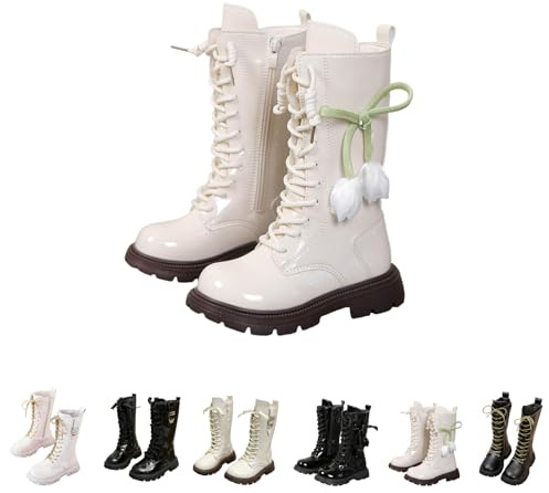 Stivali invernali foderati per ragazze e bambini caldi stivali da equitazione con pile foderato in pelle stivali con cerniera laterale stivali da neve impermeabili, bianco 2, 30 EU