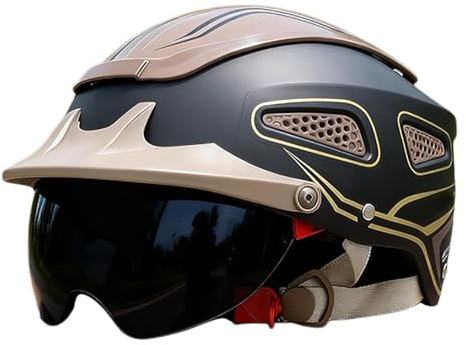 Casco Da Moto A Mezza Calotta Per Adulti, Uomo E Donna, Omologato ECE 2205, Casco Per Scooter, Chopper E Ciclomotore Con Visiera, Casco Da Moto Da Turismo 1,(56-62CM)