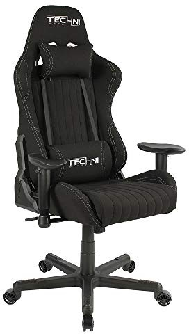 Techni Sport High Back Racing Chair with Foam Seat and Padded Arms, Reclining Gaming Chair with Height and Tilt Adjustment, Black