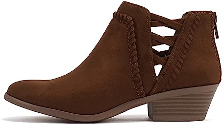 Soda Sincere Women's Low Ankle Heel Bootie with Elastic Cross Straps (Cog Imsu, us_footwear_size_system, adult, women, numeric, medium, numeric_9)