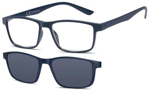 NEW VISION Occhiali da Lettura, Occhiali da Vista con Magnetica Clip Occhiali da Sole, Protezione 100% UVA e UVB, Clip On Occhiali da Lettura per Donna Uomo NV8126 (blu, 2.5, x)