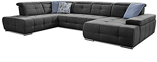 Cavadore Mistrel - Mueble de sofá con cabecero Ajustable, fácil eliminación de Manchas Gracias a Soft Clean, Adecuado para hogares con niños, Mascotas, 343 x 77 x 228 cm, Color Gris Oscuro