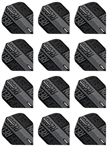 RED DRAGON Hardcore XT Black and Grey Dart Flights - 4 Sets par Paquet (12 Vols de fléchettes au Total)