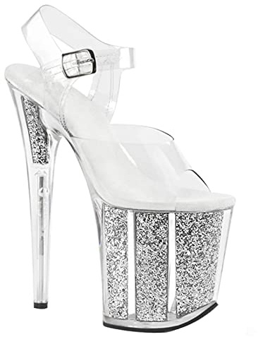 20Cm/7.87In Tacco A Spillo Scarpe con Tacco Alto da Donna Sandali Sexy in Cristallo Donna Open Toe Pole Dance Party Scarpe da Ballo da Sera Plus Size Pompe da Uomo,Bianca,39 EU