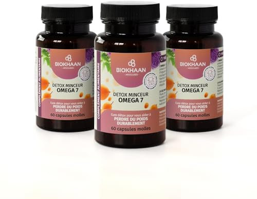 BIOKHAAN - Capsules Huile Argousier - Oméga 7 et Vitamine C – Brûleur de Graisses - Favorise Perte Poids - Ventre Plat - Sans OGM, Gluten - 180 Capsules