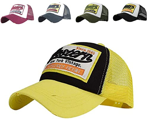 Joligiao Mesh Baseball Cap Polo Style Vintage Unisex Hat Adjustable Size Cotton Baseball Cap Washed Denim Retro Trucker Caps Edge Grinding Motorcycle Biker Caps
