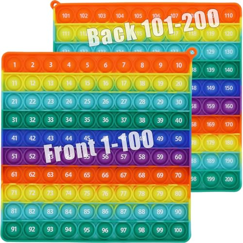 Double Side 1 100 200 Popper, Chart Pop, 200 Poper with Numbers, Square Popper for Elementary, Fidget Sensory Toy, Montessori Educational Gift for Kindergarten Classroom Kids 3 4 5 Year Old