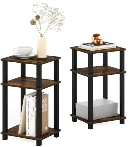 Furinno Just 3-stufiger Turn-N-Tube-Beistelltisch, 2er-Pack, Amber Pine/Schwarz